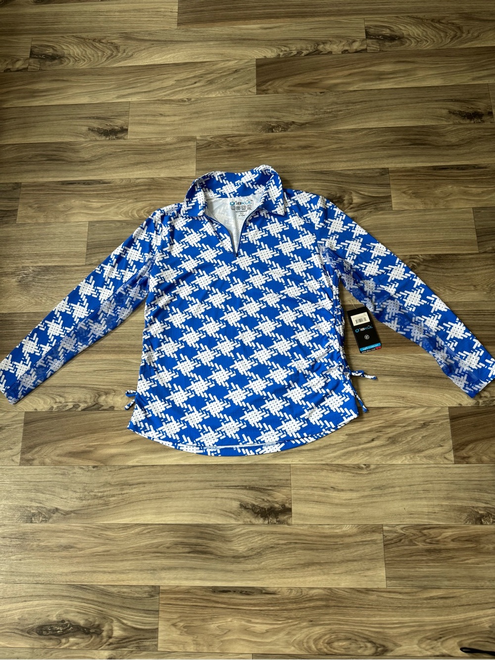 NWT Ibukul Zip Polo with Adjustable Drawstring in Kimberly Blue/White Size XL